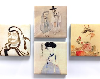 Old Korean Painting Fridge Magnets Whiteboard Magnets Kitchen Decor Magnets Ceramic Tile