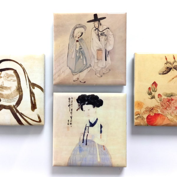 Old Korean Painting Fridge Magnets Whiteboard Magnets Kitchen Decor Magnets Ceramic Tile