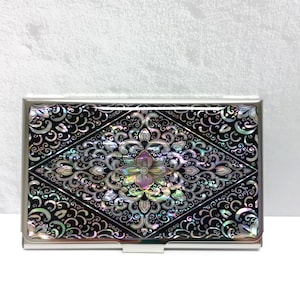 Parelmoer hoesje voor visitekaartjes, houder voor visitekaartjes, hoesje voor naamkaartje, arabesk patroon, cadeau voor hem/haar
