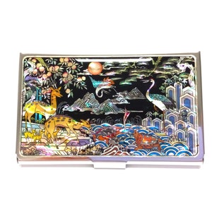 Porte-cartes de visite en nacre Étui pour cartes de visite Les dix symboles traditionnels de la longévité, motif noir