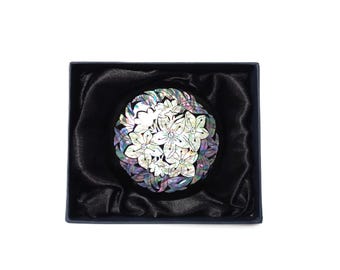 Mother of Pearl Compact Mirror: Wooden Korean Mirror Purple White