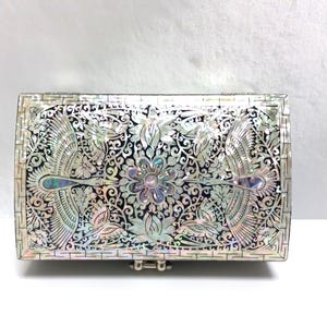 Mother of Pearl Jewelry Box: Crane Pattern Wood Storage