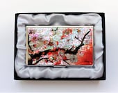 Mother of Pearl Business Card Case: Cherry Blossom Stainless Steel