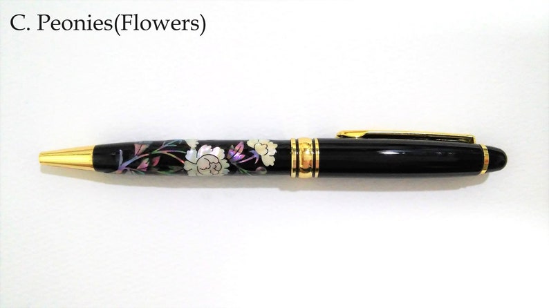 With Gift Wrapping Mother of pearl Ballpoint pen Handcrafted pen Inlaid with mother of pearl Crane Birds Peonies Dragon Bamboo 5 Pattern Peonies (Flowers)