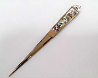 Mother of Pearl Letter Opener: Butterfly Design, Stainless Steel, Yellow