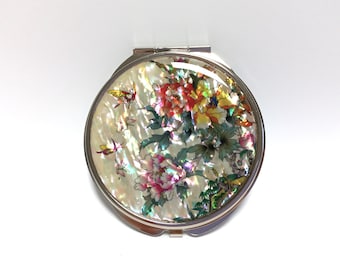 Mother of pearl, Cosmetic mirror, Compact mirror, Makeup mirror, Handbag/Purse mirror, Bridesmaid gift, Gift for her