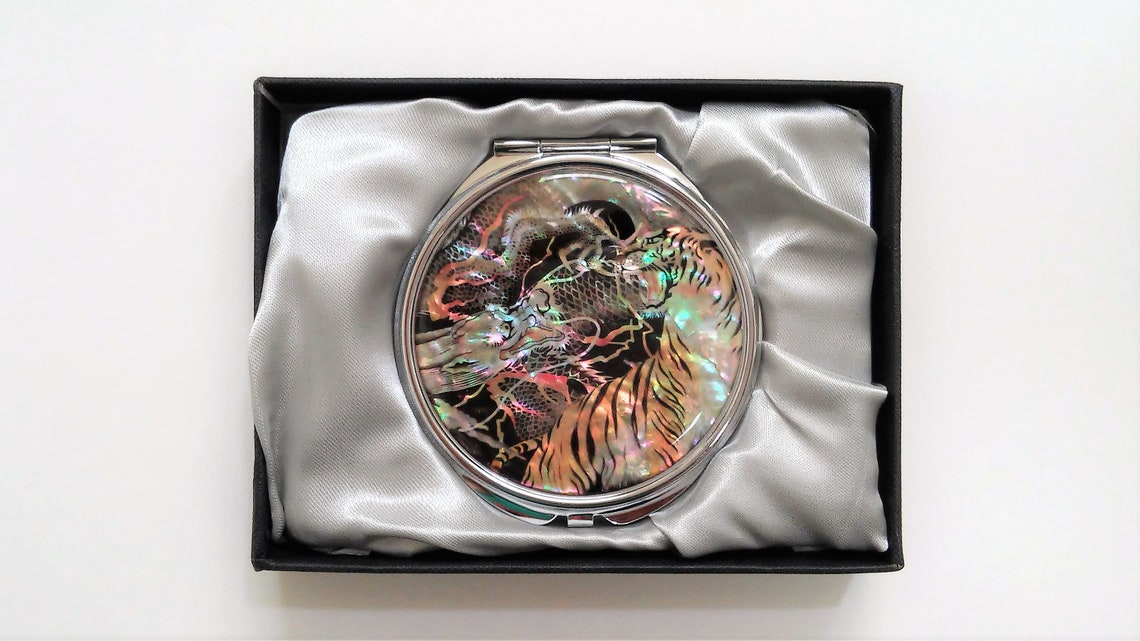 Tiger & Dragon Patterned Mother of Pearl Cosmetic Mirror - Etsy