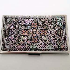 Business card case Mother of pearl Name card case Business card holder Arabesque Patterned Black