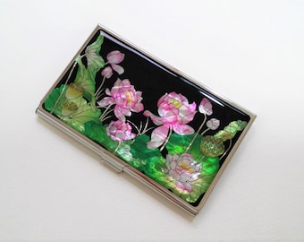 Lotus Pattern Mother of Pearl Business Card Holder Business Card Case ID Card Case Name Card Case