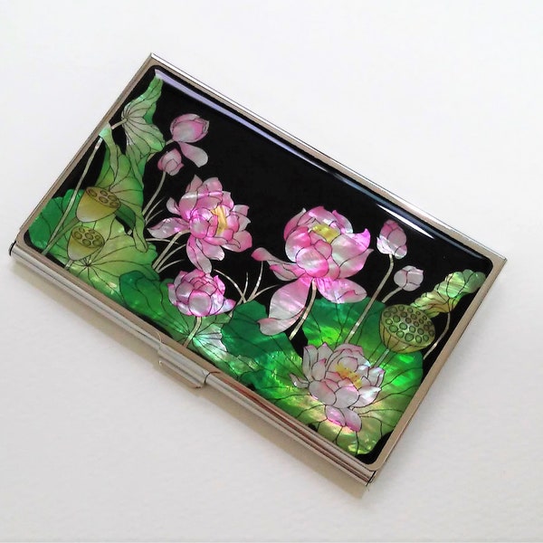 Lotus Pattern Mother of Pearl Business Card Holder Business Card Case ID Card Case Name Card Case