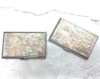 Mother of Pearl Business Card Case: Korean Shell Card Holder, Pale Yellow