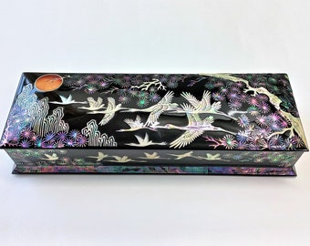 Mother of pearl Jewelry box, Jewelry storage, Pencil box, Luxury pencil storage, Office gift, Black color