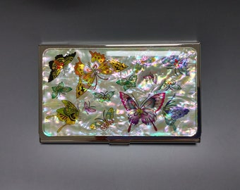 Mother of Pearl Business Card Holder Business Card Case ID Card Case Butterfly Pattern