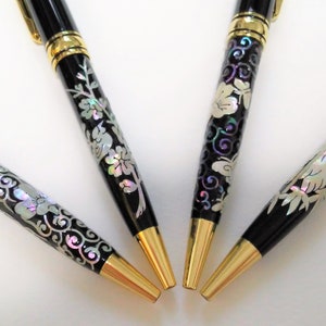 With Gift Wrapping Mother of pearl Ballpoint pen Handcrafted pen Inlaid Pen, Arabesque, Tree & bird, Arabesque(White/Purple), Tiger