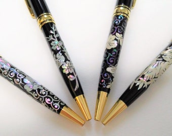 With Gift Wrapping Mother of pearl Ballpoint pen Handcrafted pen Inlaid Pen, Arabesque, Tree & bird, Arabesque(White/Purple), Tiger