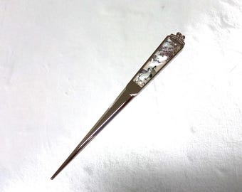 Letter Opener: Crane & Cherry Blossom, Stainless Steel, White