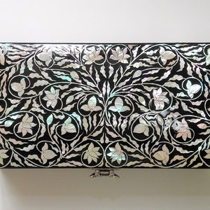 Joyero de nácar Buzón para cartas Joyero Caja de madera Caja de recuerdos Patrón arabesco Color negro