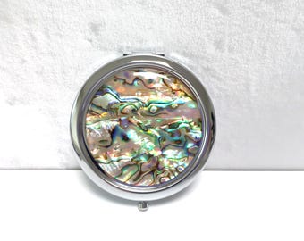 Mother of Pearl Compact Mirror: Double Sided Regular Magnifying Glass