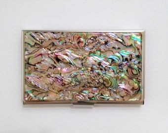 Mother of Pearl Business Card Case: Stainless Steel Holder