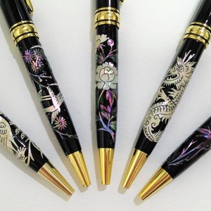 With Gift Wrapping Mother of pearl Ballpoint pen Handcrafted pen Inlaid with mother of pearl Crane Birds Peonies Dragon Bamboo 5 Pattern image 1