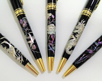 With Gift Wrapping Mother of pearl Ballpoint pen Handcrafted pen Inlaid with mother of pearl Crane Birds Peonies Dragon Bamboo 5 Pattern