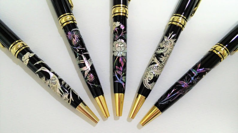 With Gift Wrapping Mother of pearl Ballpoint pen Handcrafted pen Inlaid with mother of pearl Crane Birds Peonies Dragon Bamboo 5 Pattern image 1