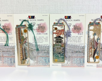 Korean Palaces Pattern Bookmarks, Metal Bookmark, Gold Color, Korean Palaces 4 Pattern, With Gift Envelope