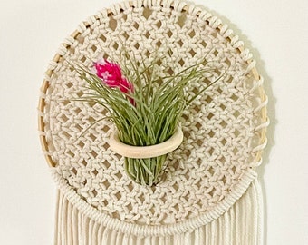 Macrame, air plant wall hanging holder, round Macrame wall hanging holder, handmade cord knotted wall art, new home gift