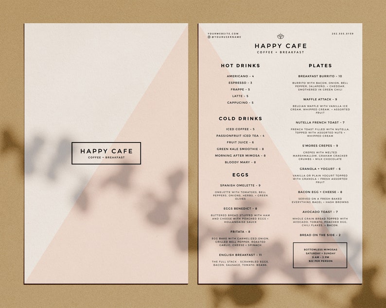 Restaurant Menu Template Cafe Menu Design Blush Pink Coffee Etsy
