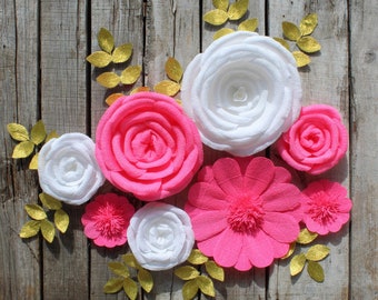 Wall Paper Flowers for Girl Nursery Decor, Girl Nursery Wall Flowers, Baby Shower Backdrop