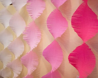 Pink Ombre Crepe Paper Twirl, Frilled Streamers, Wedding Backdrop, Party Fringe Garland, Baby Shower Decor, Girl Room Decor, Photo Prop