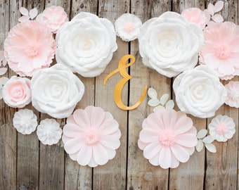 Conjunto de flores de papel crepé rosa pálido: decoración de pared para habitación infantil