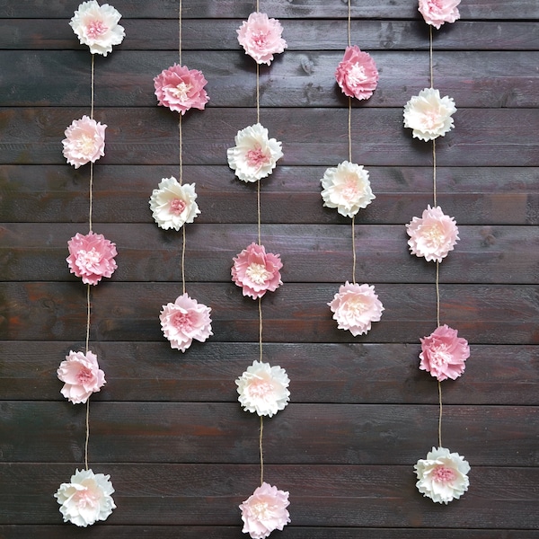 Guirlande de fleurs en papier, décor de mur de pépinière, guirlande de fête d'anniversaire, guirlande de mariage, décor d'affichage de fenêtre, décor de douche de bébé