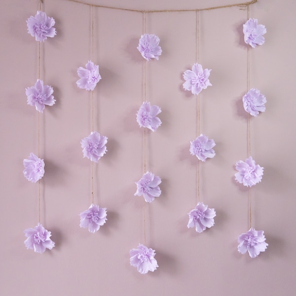 Lavender Flower Garland, Hanging Flower Backdrop, Boho Floral Garland, Wedding Decor, Nursery Wall Hanging