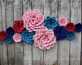 14 Nursery Paper Flowers for Wall Backdrop, Shop Window Display, Boho Nursery Decor