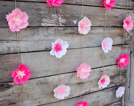 Pink Ombre Paper Flower Garland for Nursery Wall, Photo Booth Backdrop for  Party, Wedding Photo Prop Garland, Window Display Decor 
