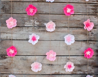 Paper Flower Garland for Nursery Wall Hanging, Photo Booth Backdrop for Party, Wedding Photo Prop Garland, Window Display Decor