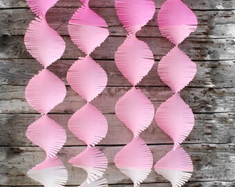 Pink Ombre Paper Twirls, Frilled Streamers, Fringe Garland, Baby Shower Decor, Birthday Party Garland