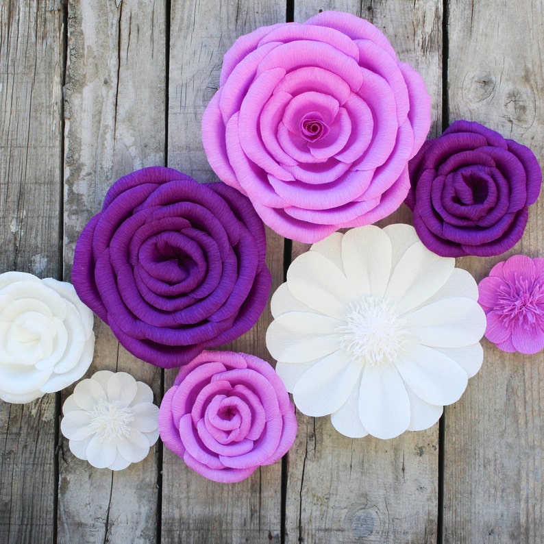 8 Paper Flowers for Girl Nursery Decor, Nursery Wall Flowers, Baby Shower Backdrop without leaves