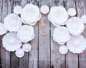 16 White Paper Flowers for Wedding Backdrop Decor, Shop Window Display, Boho Nursery Decor