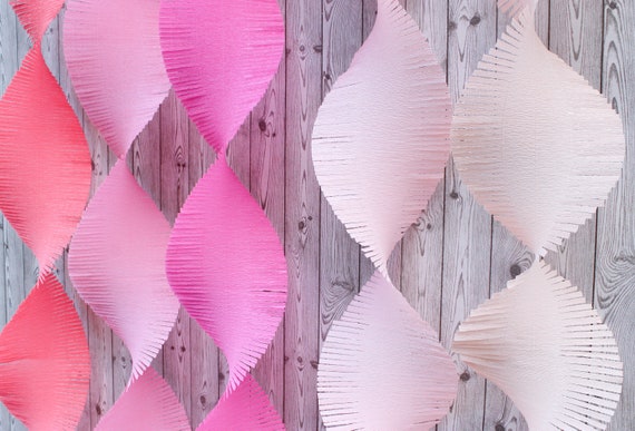 vintage pink crepe paper for party decor, wide streamers crimped edge craft  paper for flowers