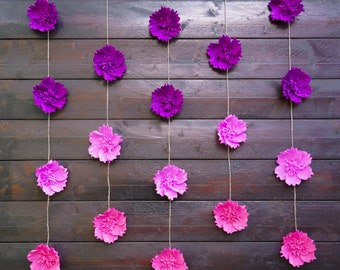 Ombre Flower Garland, Birthday Party Garland, Purple Paper Garland, Window Display Decor, Baby Shower Decor, Nursery Wall Decor