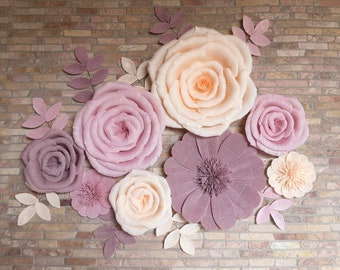 Paper Flowers with Leaves, Nursery Wall Decor, Above Crib Flowers, Wedding Flowers, Window Display, Baby Shower Backdrop, 3D Wall Flowers