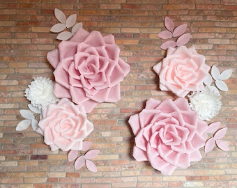 Paper Roses for Wall, Floral Nursery Decor, Baby Shower Backdrop, Blush Pink Wedding Arrangement