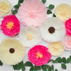 Set di fiori di carta crespa: champagne, pesca, fucsia, avorio - Decorazione da parete