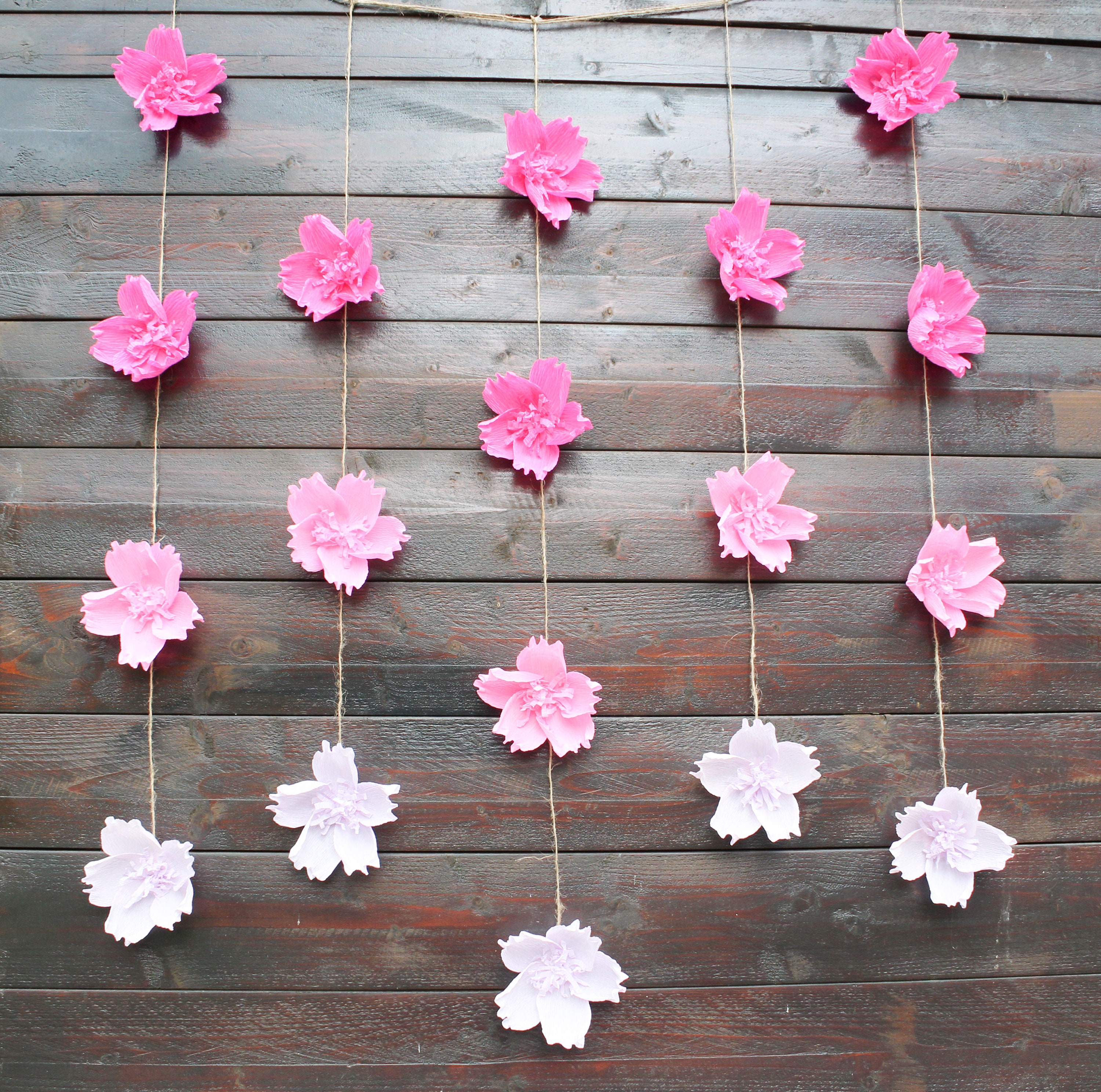 Pink Ombre Paper Flower Garland for Nursery Wall, Photo Booth