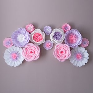 Crepe Paper Flower Set: Pink, Lavender, & White Nursery Decor