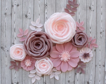 Mauve Wall Paper Flowers, Girl Nursery Decor, Hanging Floral Backdrop, Baby Shower Decor