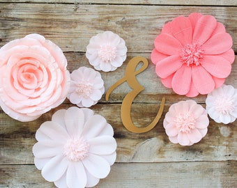 Juego de flores de papel crepé: decoración de pared para habitación infantil en salmón y rosa