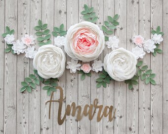 Over Crib Flower Set, Nursery Wall Flowers, Baby Shower Decor, Paper Flower Backdrop